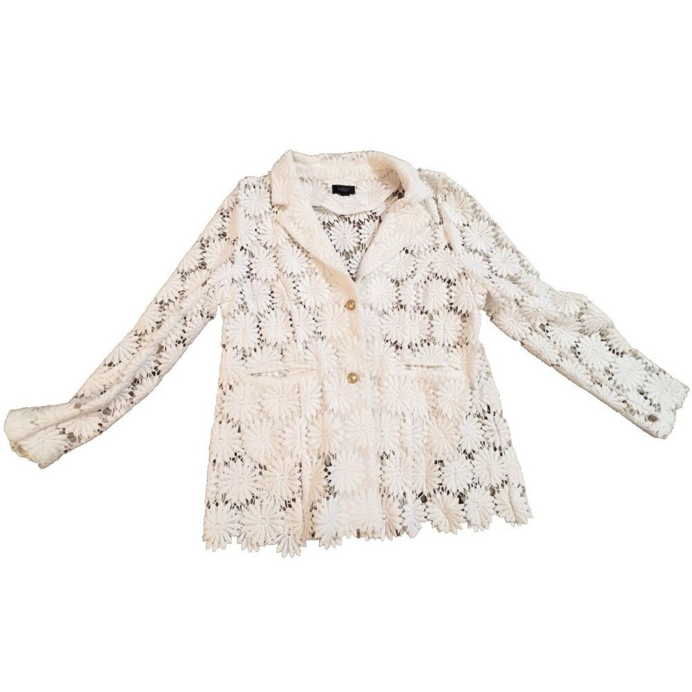 Lace Blazer Womens Sz XL Crochet Daisy White W/Pockets Belldini Los Angeles NICE